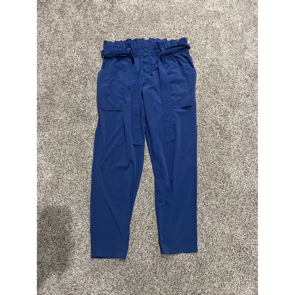 Athleta Navy Blue Paperbag Waist Belted‎ Pants Tapered Leg Womens Size 10